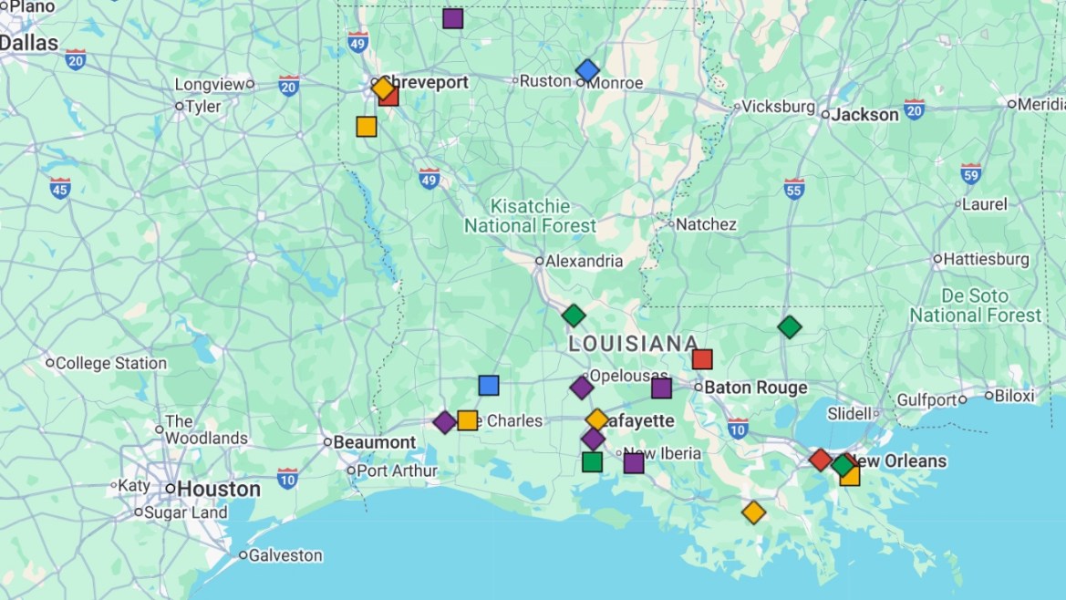 Twenty-two LHSAA teams remain undefeated through six weeks of the 2025 season (Map: Jerit Roser, Louisiana vs. All Y'all)