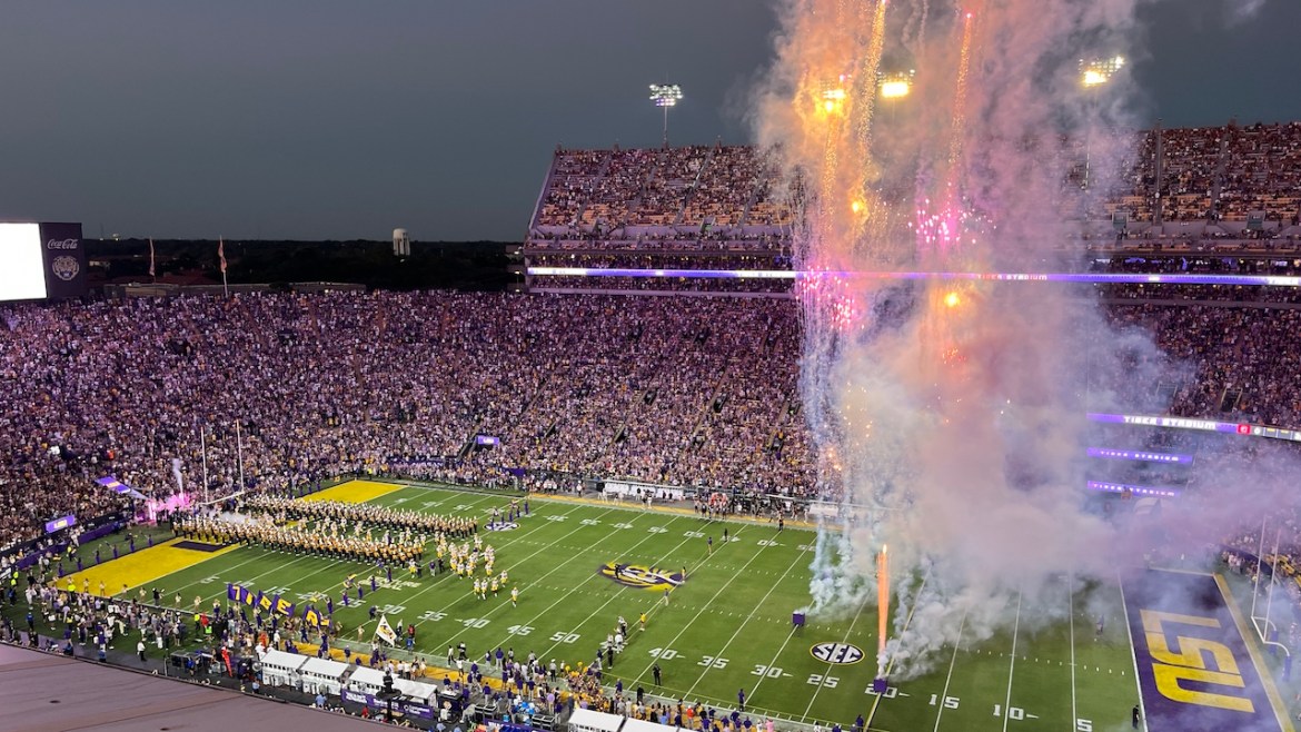 LSU pregame fireworks entrance