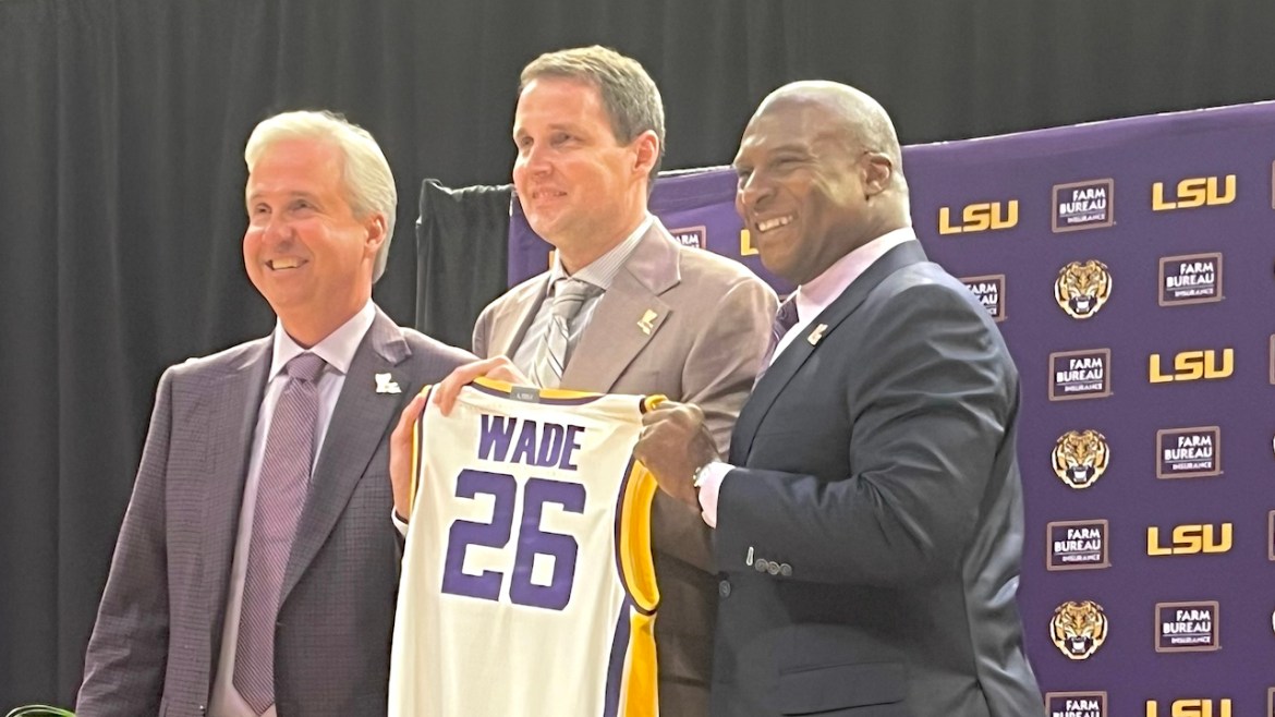 LSU president Wade Rousse, coach Will Wade, athletic director Verge Ausberry